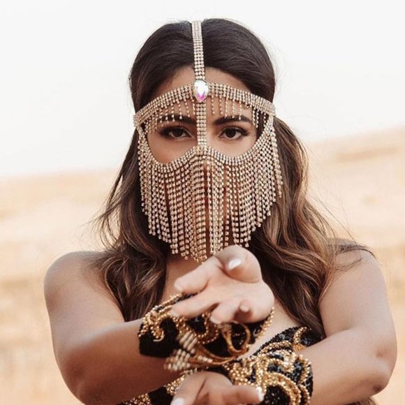 Crystal Chain Tassel Face Mask Rhinestones Holloween Masquerade Face Jewelry - Picture 2 of 6